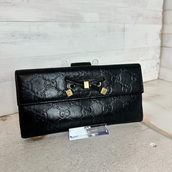 Gucci Black Embossed Black Leather Long Wallet